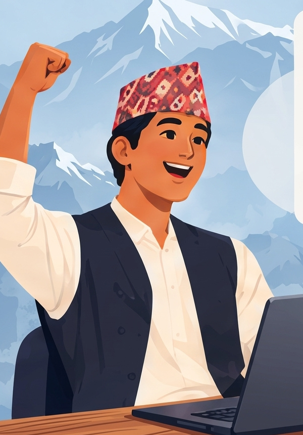 A Nepali business owner pleased with his figures