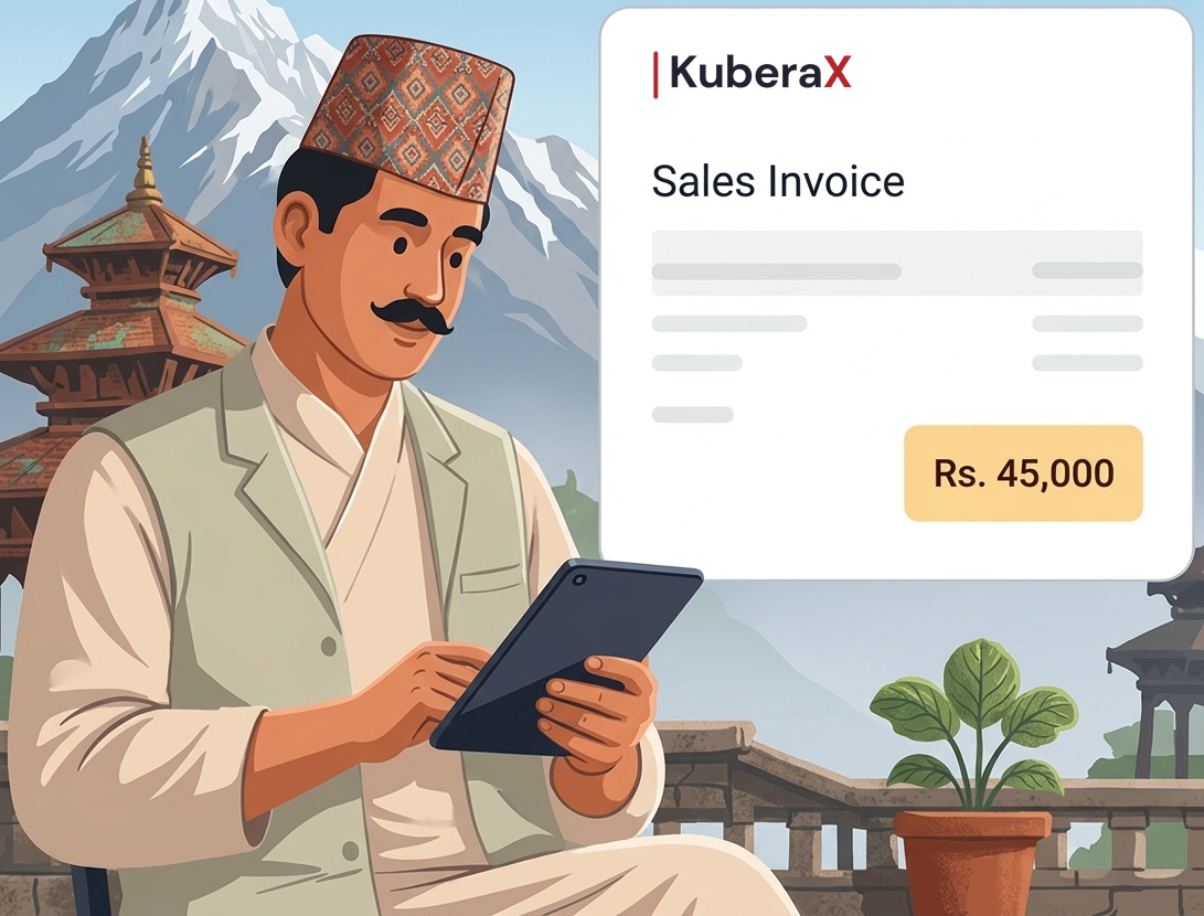 A shopkeeper raising a sales invoice on a tablet with KuberaX